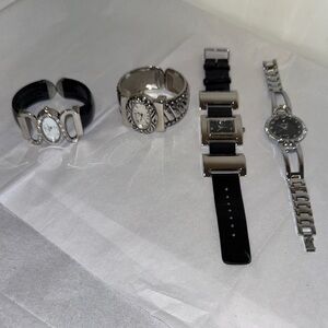 Women’s Stylist Watches- Set of 4-Elegant Silver and Black Watch Set